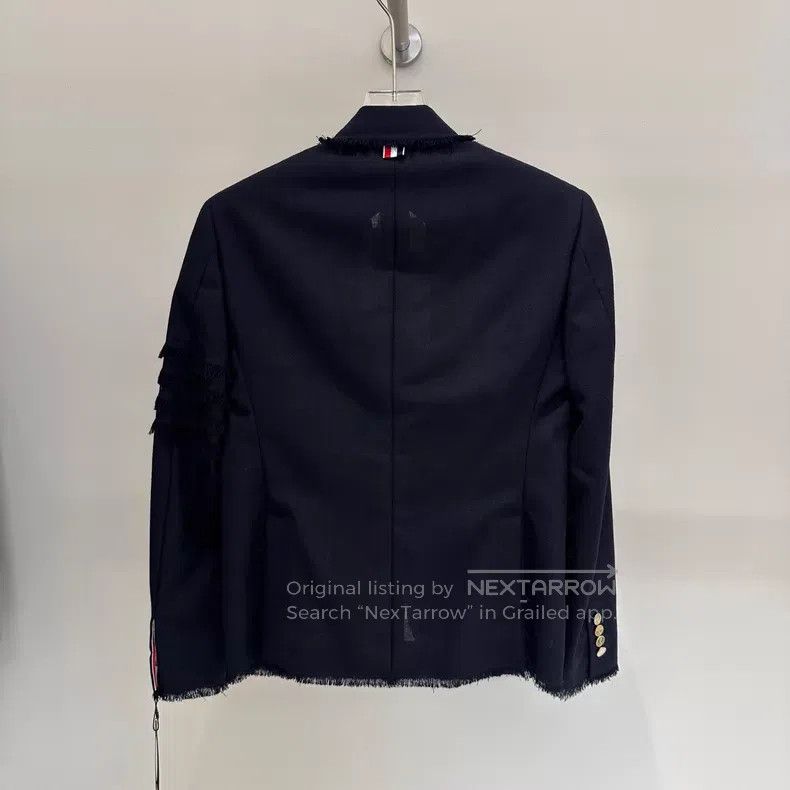 Thom Browne Thom Browne Fringed Leather Jacket with Dark Blue Gold But Size US S / EU 44-46 / 1 - 4 Thumbnail