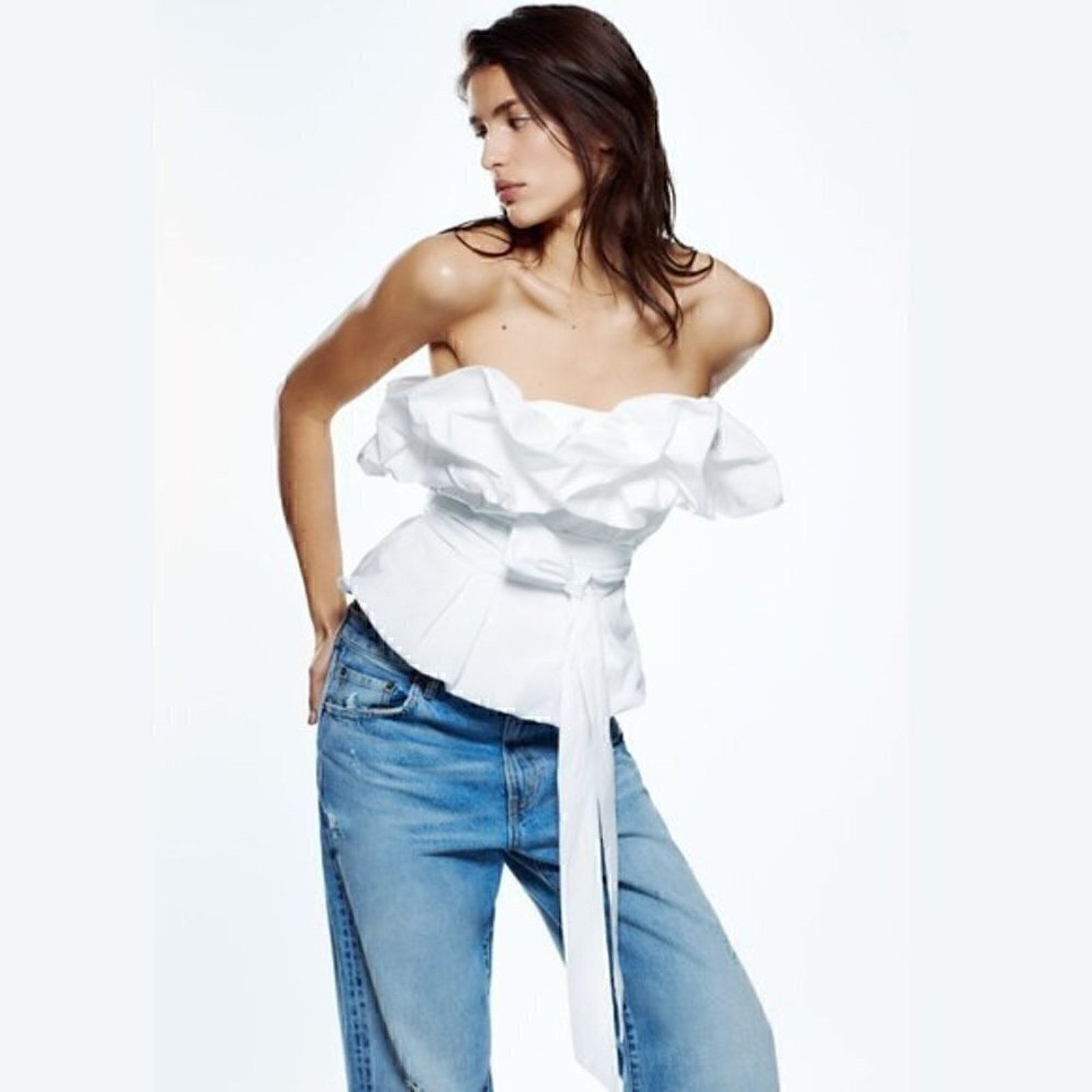 Zara ZARA White Strapless Puff Top NWT Size S / US 4 / IT 40 - 10 Thumbnail