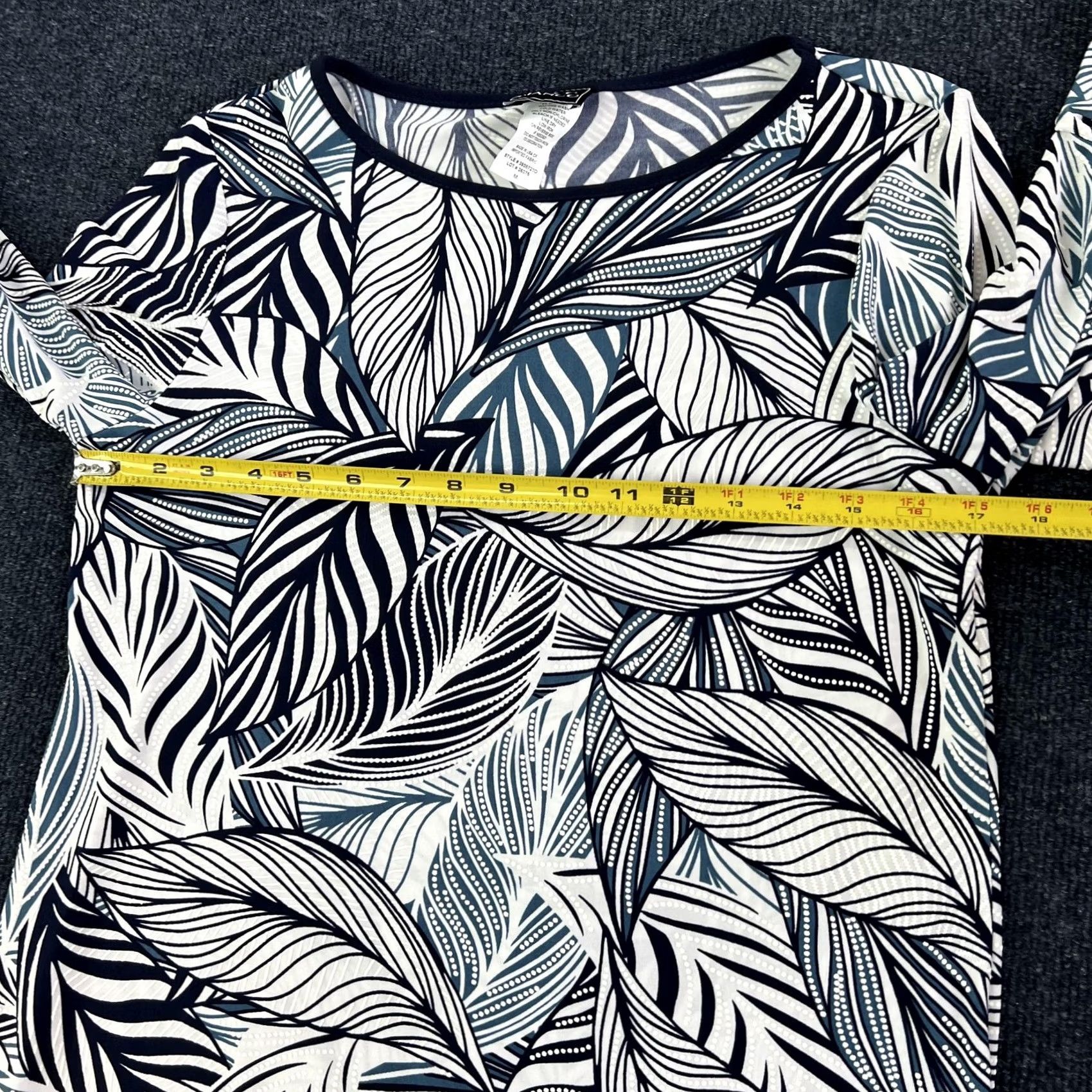 Vintage Coco Bianco Blouse Womens Medium Blue Tropical Leaf Print Bell Sleeve Tunic Top Size M / US 6-8 / IT 42-44 - 7 Thumbnail