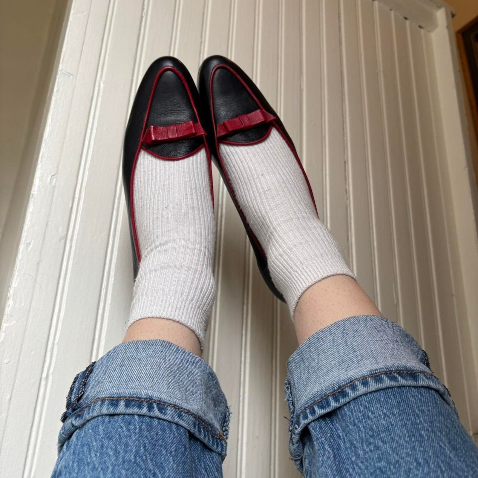 Vintage Amalfi Italian Leather Black Red Bow Loafer Flats 7 Size US 7 / IT 37 - 2 Thumbnail