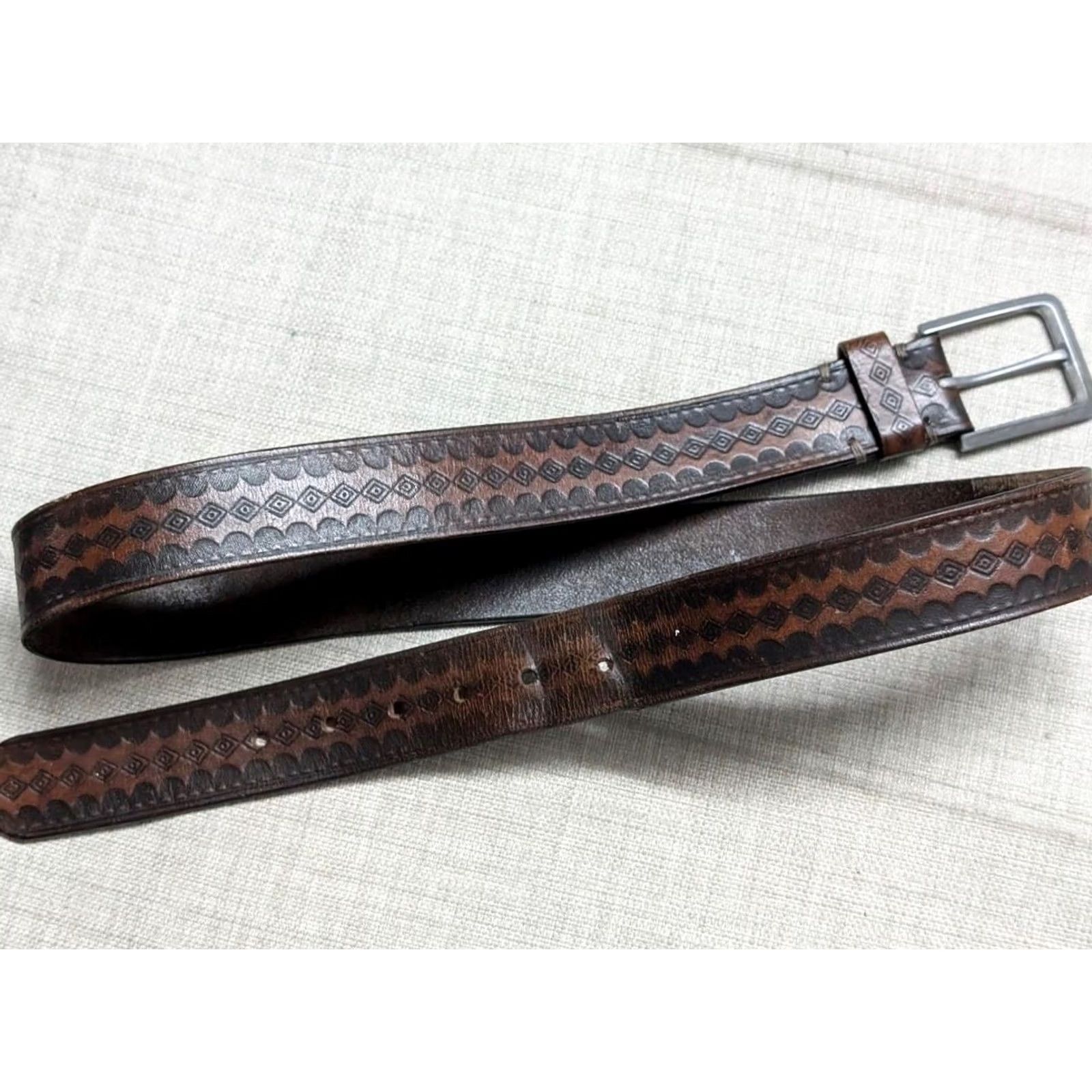 Cremieux VINTAGE tooled leather belt WESTERN brown 40 full grain cowhide belt Mens Size 40 - 3 Thumbnail