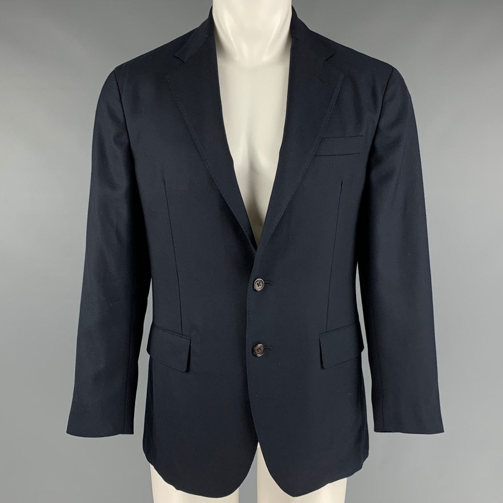 Size 40 Navy Polyester Single Breasted Sport Coat