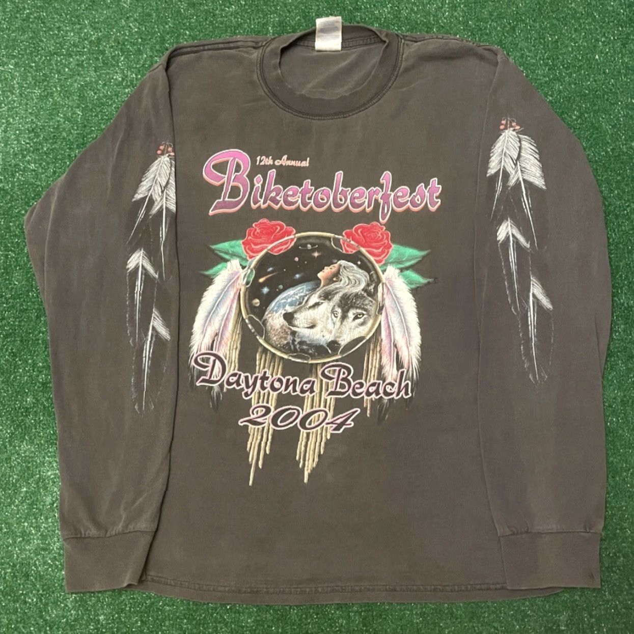Vintage VINTAGE 90s Y2K Bike Week Daytona Biker Sleeve Hit Wolf Rose Long Sleeve Shirt M Size US M / EU 48-50 / 2 - 5 Thumbnail
