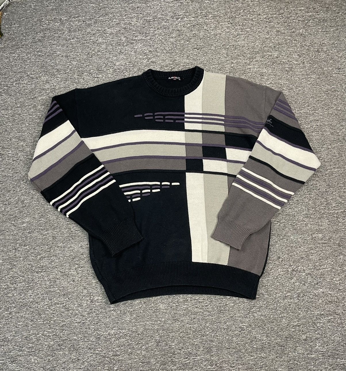 ALAIN DELON × Designer × Vintage Vintage Alain Delon Paris Geometric Sweater Knitwear Size US XL / EU 56 / 4 - 3 Thumbnail