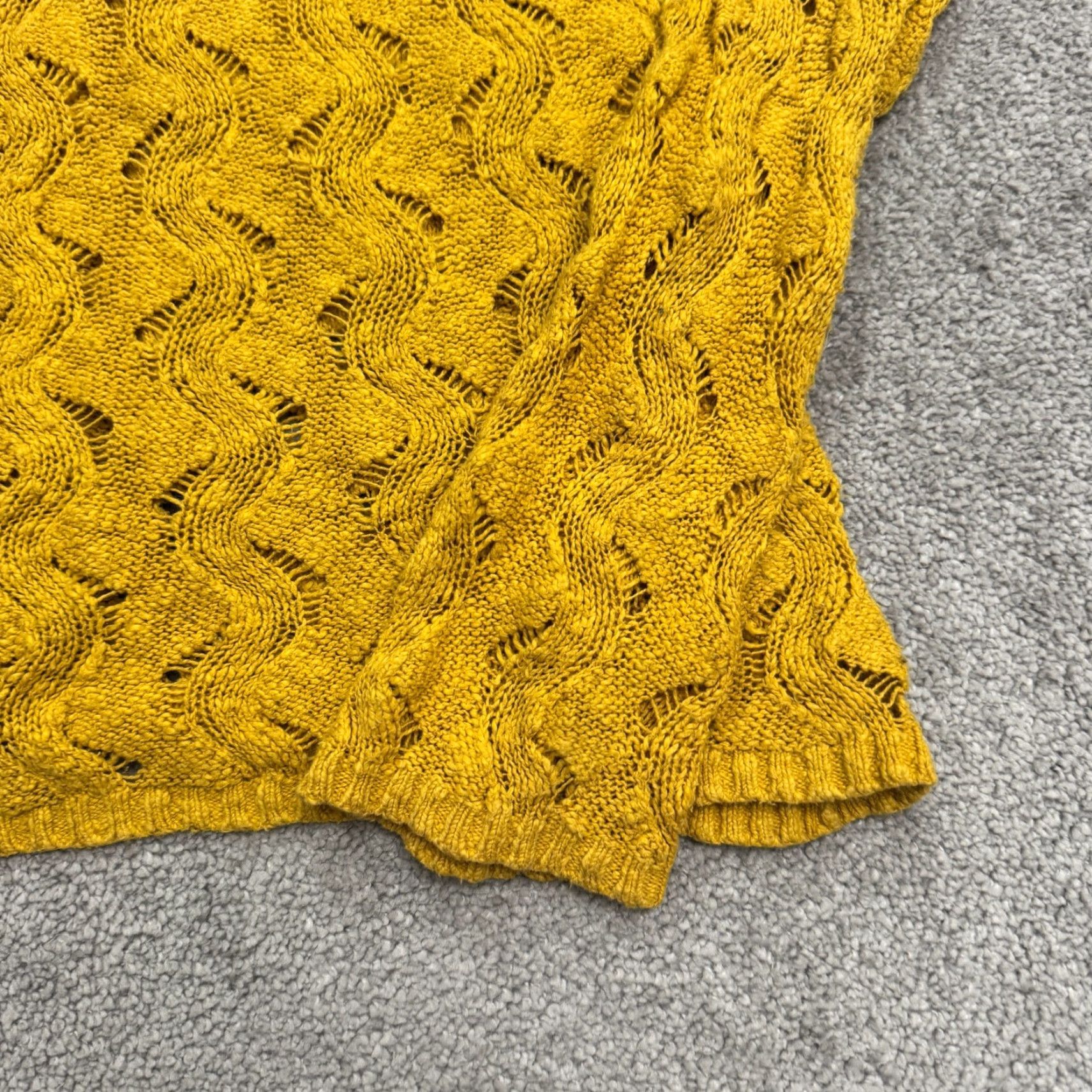 Lucky Brand Lucky Brand Crochet Pullover Sweater Womens L Yellow Open Knit V-Neck Bohemian Classic Size L / US 10 / IT 46 - 6 Thumbnail