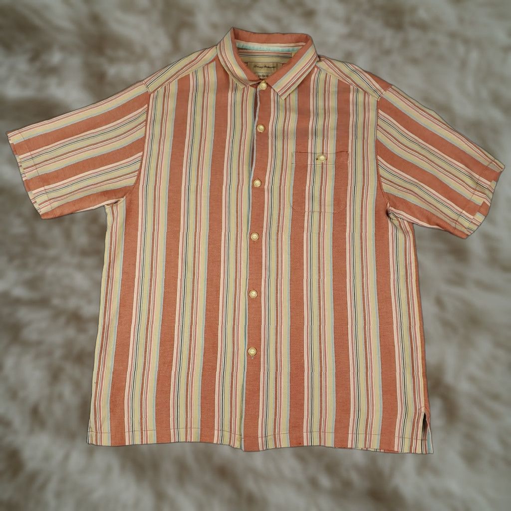 Tommy Bahama VINTAGE Tommy Bahama Shirt Mens Large Orange Striped Silk Hawaiian Button Up Size US L / EU 52-54 / 3 - 1 Thumbnail