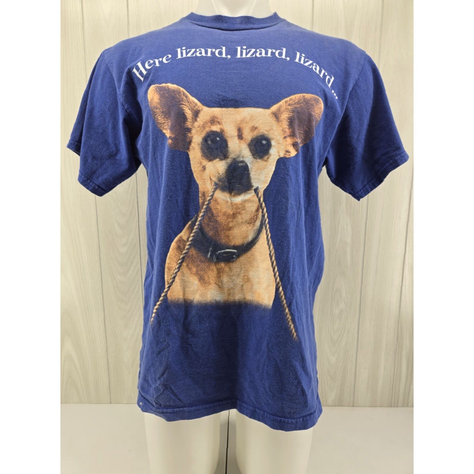 Tultex VINTAGE Tultex T-Shirt Double-Sided Blue LARGE Graphic Print 90s Taco Bell Here Lizard Chihuahua Godzilla Dogs Dogs Mens Shirt Size US L / EU 52-54 / 3 - 2 Thumbnail