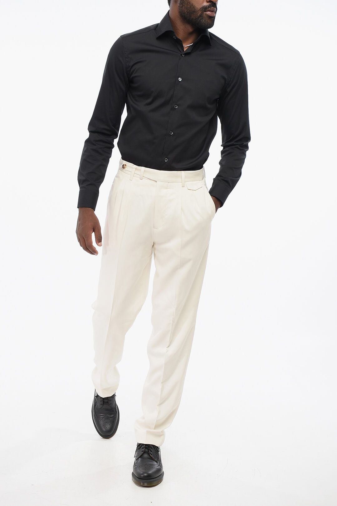 Brunello Cucinelli og1mm0825 Double-pleated Pure Silk Pant in White Size US 32 / EU 48 - 4 Thumbnail