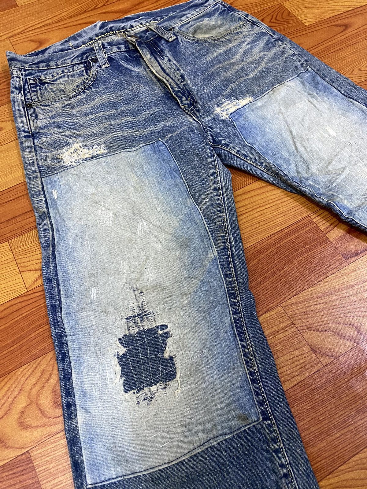 Blue Blue Japan Rare!! Blue Blue Jeans Denim Boro Distressed Style Size US 31 - 4 Thumbnail