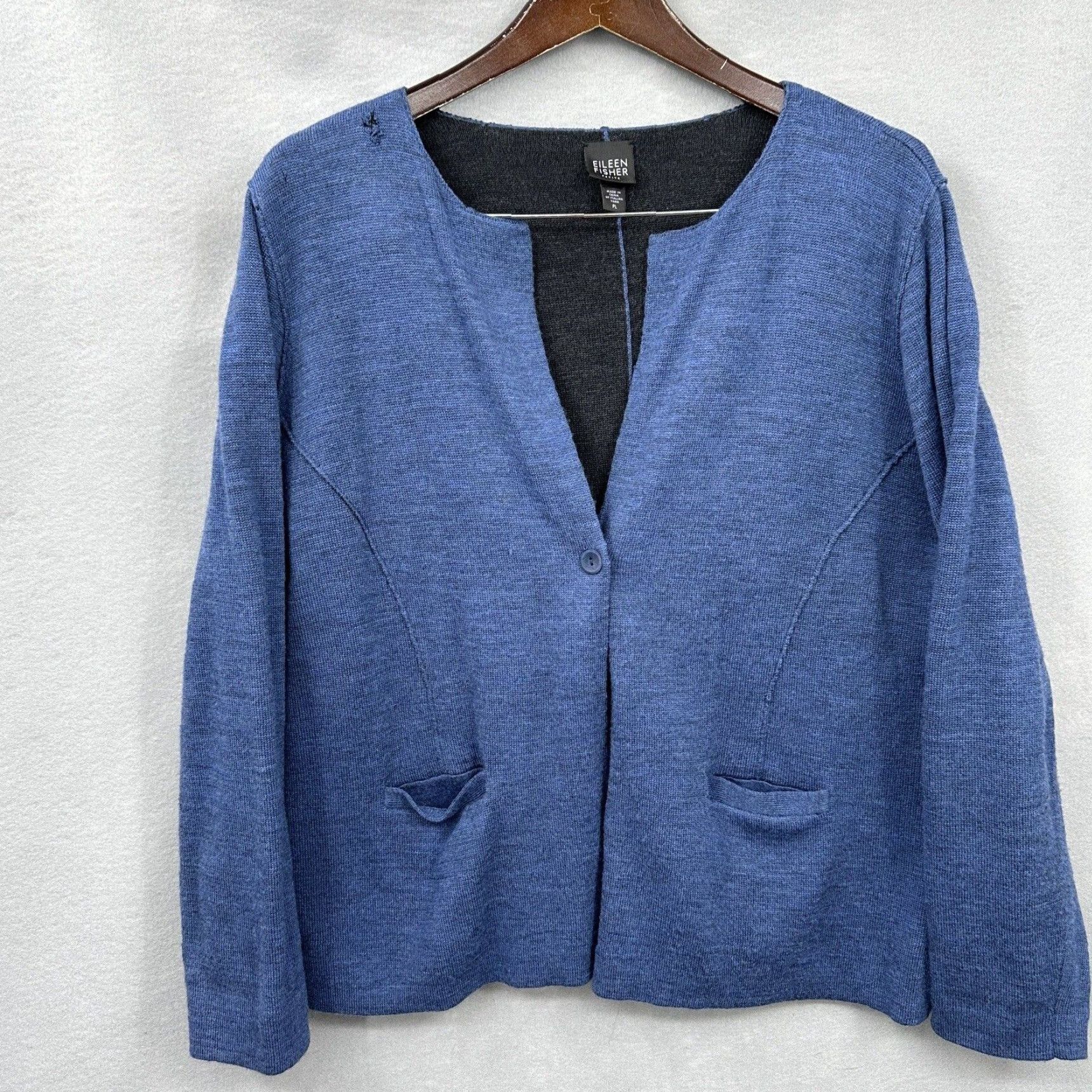 Eileen Fisher Eileen Fisher Cardigan Sweater Women Petite L Blue Merino Wool Long Sleeve Button Classic Size L / US 10 / IT 46 - 2 Thumbnail