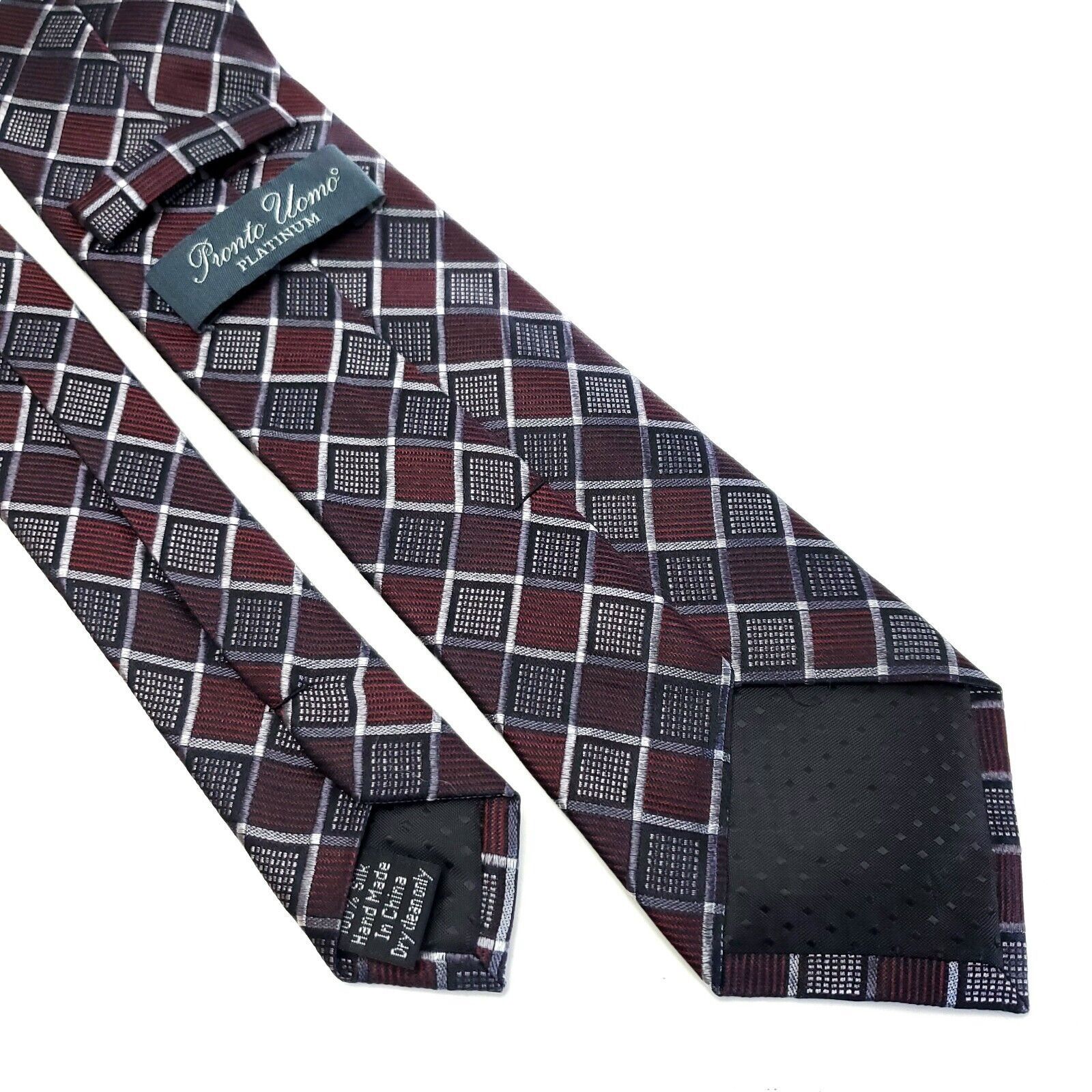Pronto Uomo Pronto Uomo Platinum Red Gray Plaid Long Skinny Silk Tie Size ONE SIZE - 5 Thumbnail