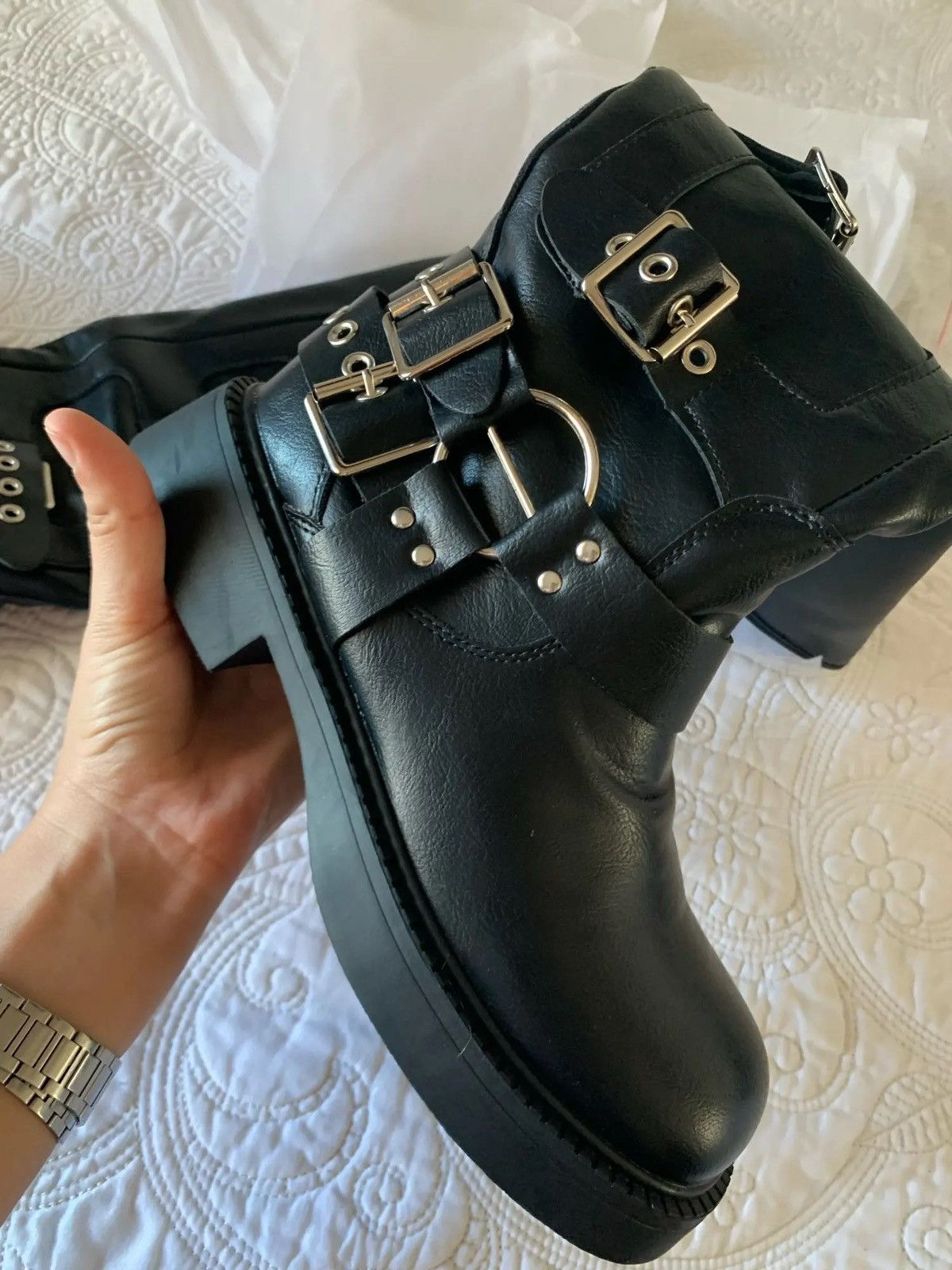 Other Women’s Biker Boots Gothic Medium Heel Motorcycle style Size US 7 / IT 37 - 6 Thumbnail