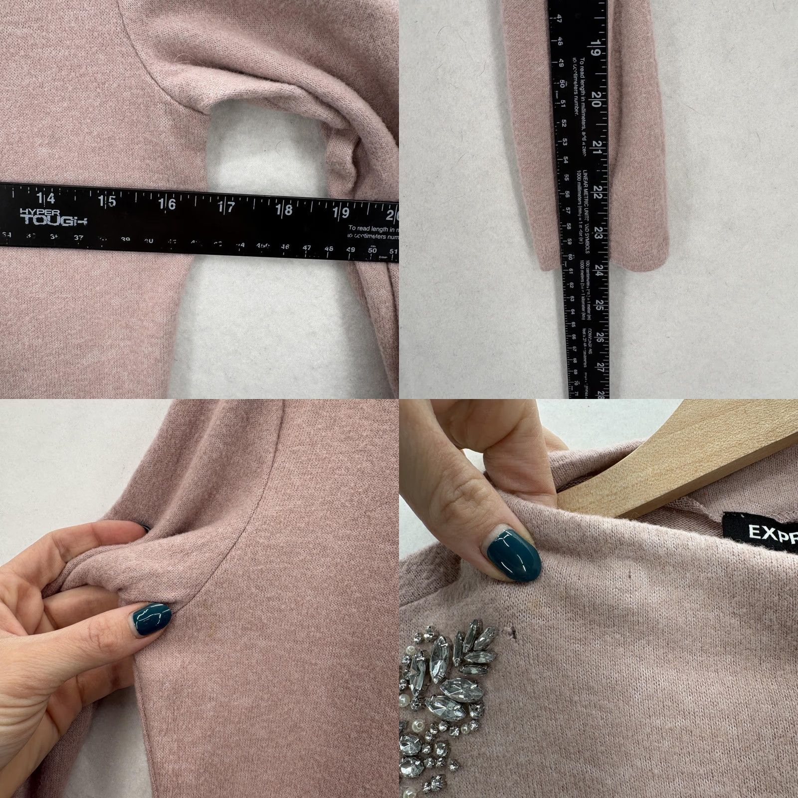 Express Express Pink Beaded Mock Neck Long Sleeve Sweater Womens Medium Knit Pullover, Lightweight, Jewel, Rhinestone Accents, Fall Casual Size M / US 6-8 / IT 42-44 - 8 Thumbnail