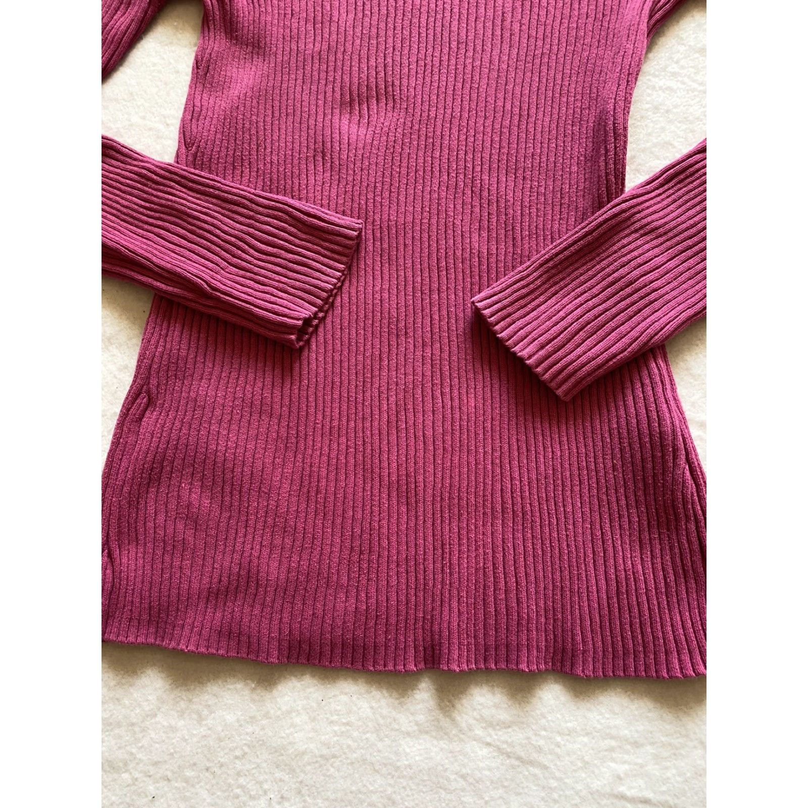Basic Editions Basic Editions Sweater Women's Medium Magenta V-Neck Ribbed Knit Slim Pullover Long Sleeve Holiday Autumn/Winter Party/Cocktail Shirt? Size M / US 6-8 / IT 42-44 - 5 Thumbnail