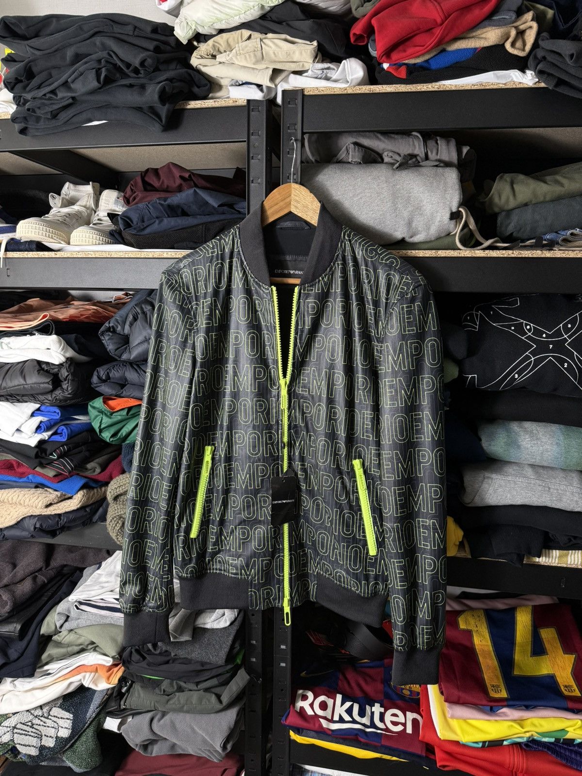 Emporio Armani Emporio Armani Leather Bomber Jacket Black Neon Full Zip Size US S / EU 44-46 / 1 - 1 Thumbnail
