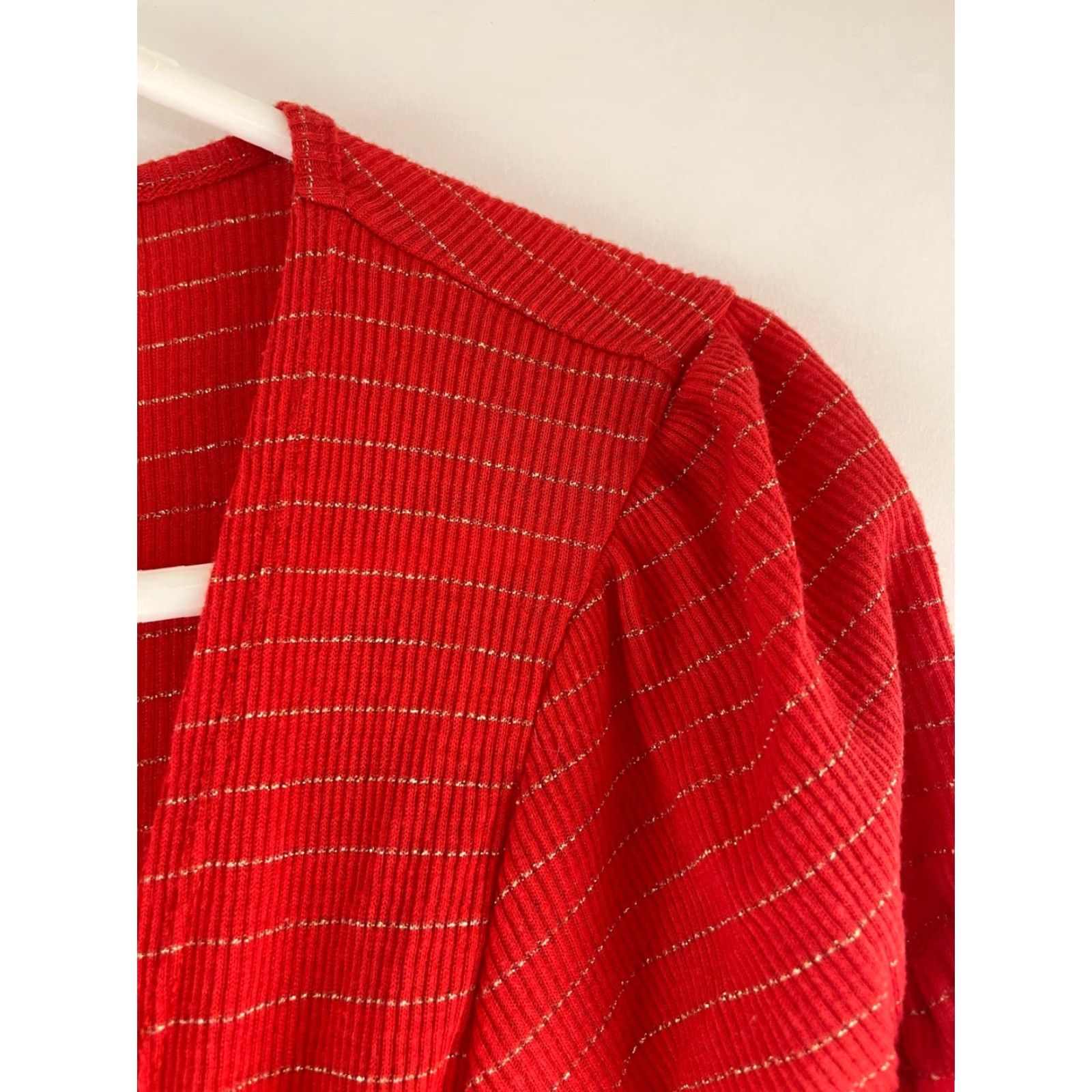 Vintage Self Esteem Blouse Shirt Women's XL Red Metallic Square Neck Cam Short Sleeve Ruffle Vintage: No Breathable Casual Regular Modern Size XL / US 12-14 / IT 48-50 - 4 Thumbnail