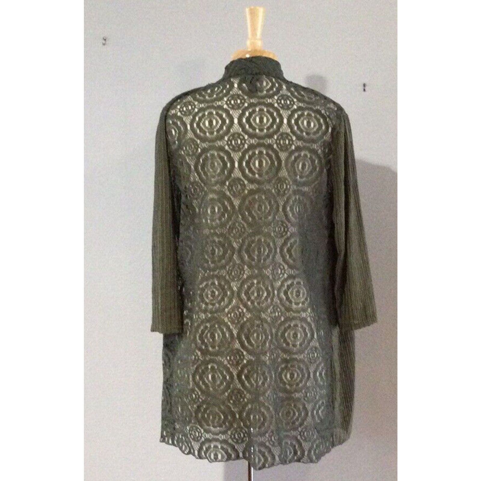 Chicos Chicos Travelers Green Crochet Jacket 3/4 Sleeve 1/M Size M / US 6-8 / IT 42-44 - 9 Thumbnail