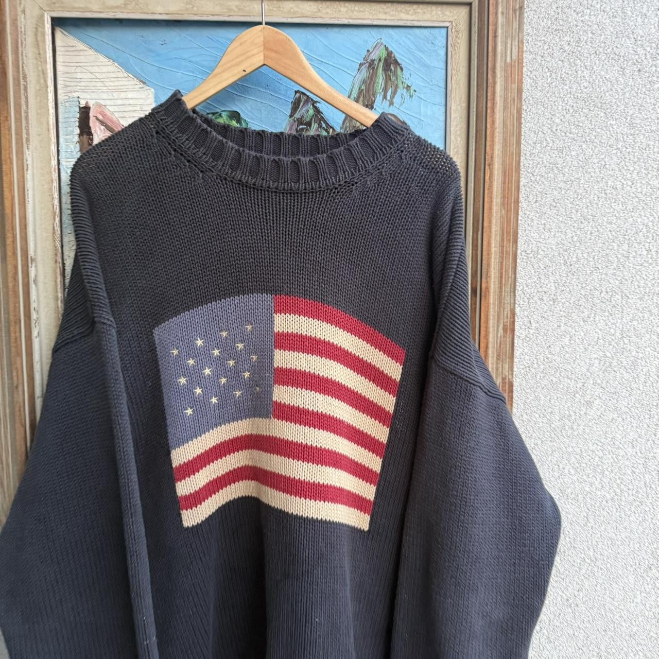 Vintage American Flag Vintage 90s Jumper Heavy Knit Navy Size US XXL / EU 58 / 5 - 4 Thumbnail