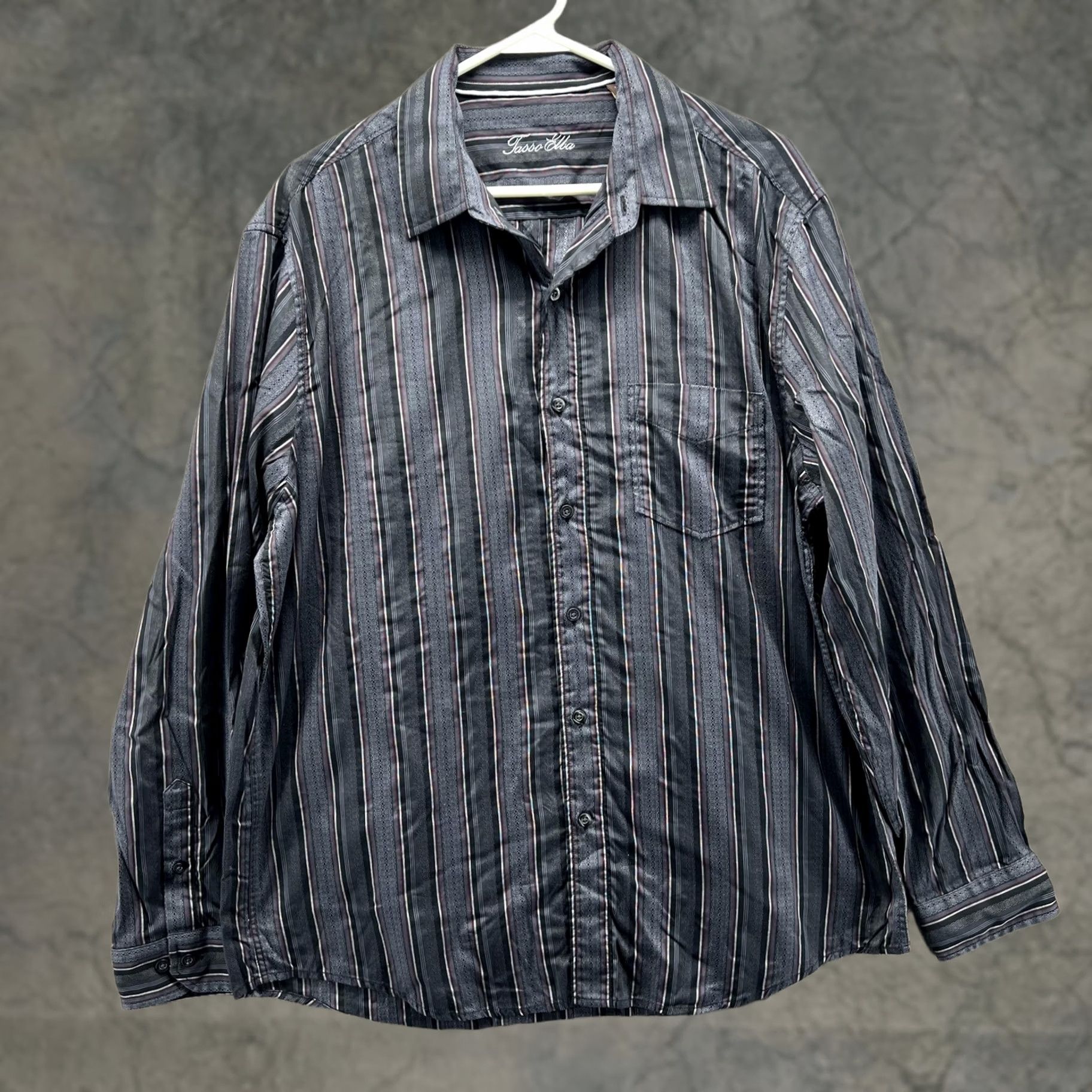Tasso Elba Tasso Elba Shirt Mens Large Black Gray Striped Long Sleeve Button Front Size US L / EU 52-54 / 3 - 1 Thumbnail