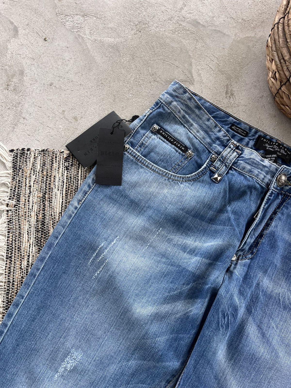 Philipp Plein New Philipp Plein Jeans Light Blue denim Distressed Wide Y2K Size US 36 / EU 52 - 7 Thumbnail