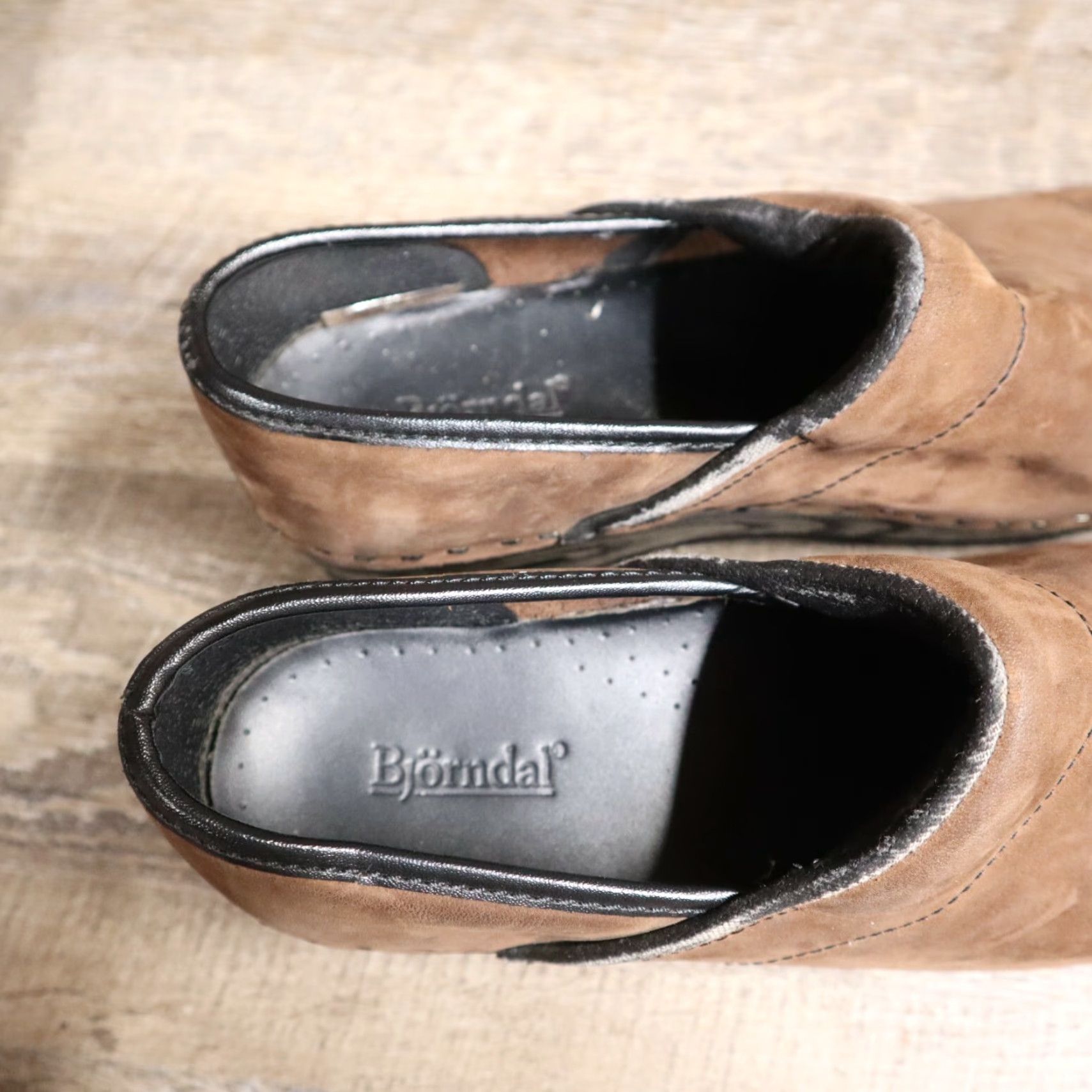 Vintage VINTAGE Björndal Women's Leather Wedge Clogs Slip-On Brown Medium 10 Shoes Size US 10 / IT 40 - 7 Thumbnail
