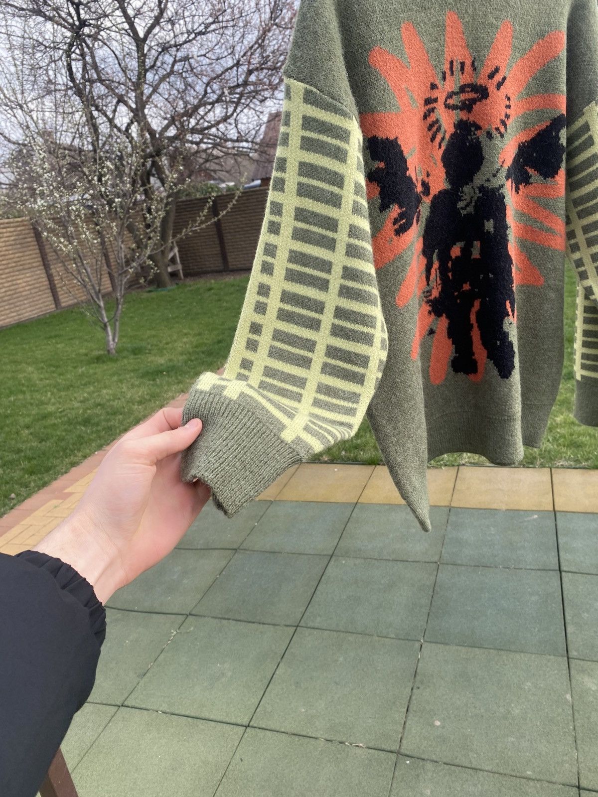 Vintage Green graphic knit sweater angel print, oversized pullover Size US L / EU 52-54 / 3 - 5 Thumbnail