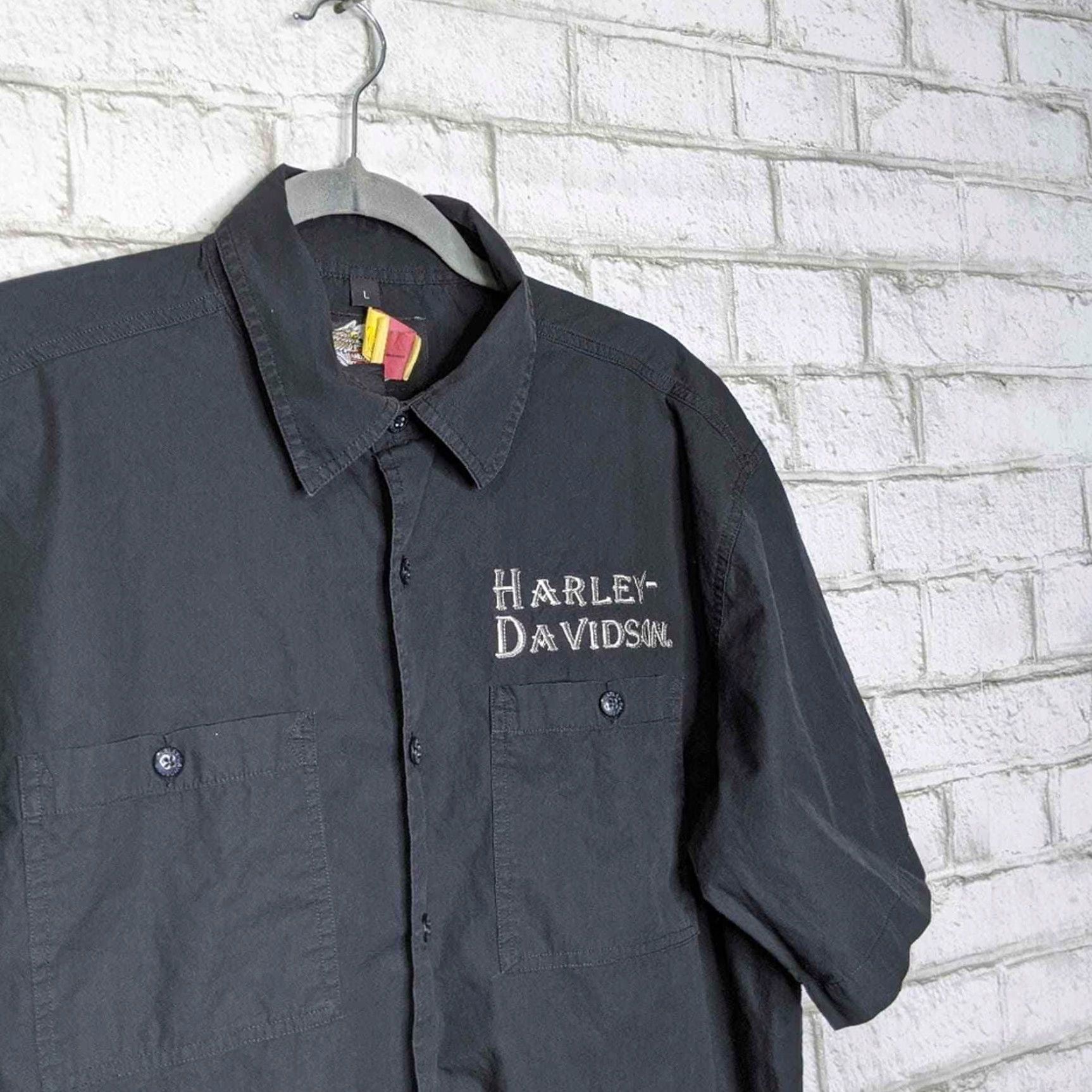 Harley Davidson VINTAGE Harley Davidson Eagle Double Sided Button Shirt Performance Biker HD Motorcycle Unisex Adults L Black Shirt Mens/Girls Size US L / EU 52-54 / 3 - 3 Thumbnail