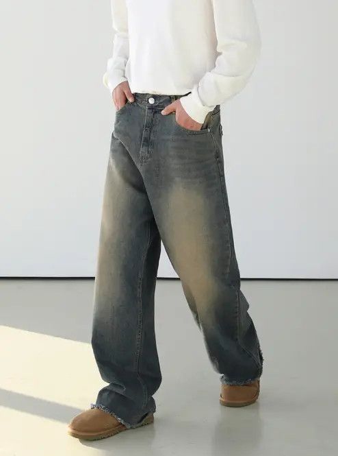 Japanese Brand × Jean Loose wide-leg Japanese trendy distressed washed jeans Size US 34 / EU 50 - 4 Thumbnail