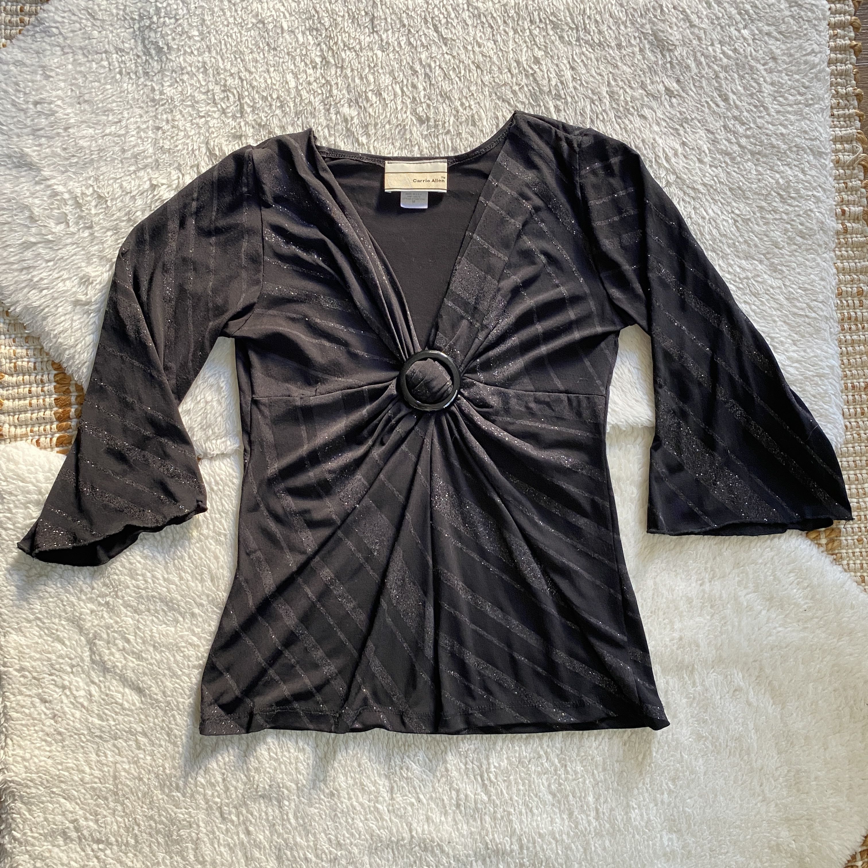 Other Vintage Carrie Allen Women’s Medium Black Glitter Top Size M / US 6-8 / IT 42-44 - 11 Thumbnail