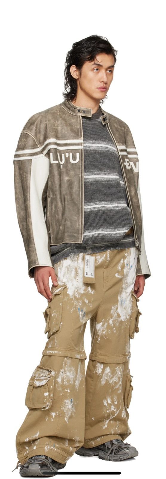 image of Luu Dan Lu’U Dan Paint Splatter Pants in White, Men's (Size 34)