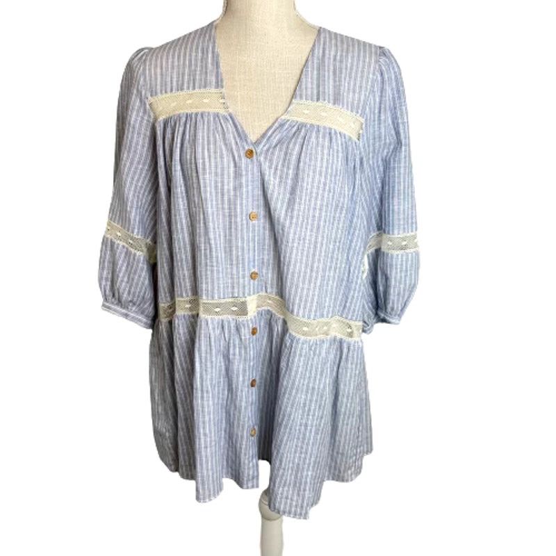 Zara Zara Chambray & Lace Women's Tunic Top, S Size S / US 4 / IT 40 - 1 Thumbnail