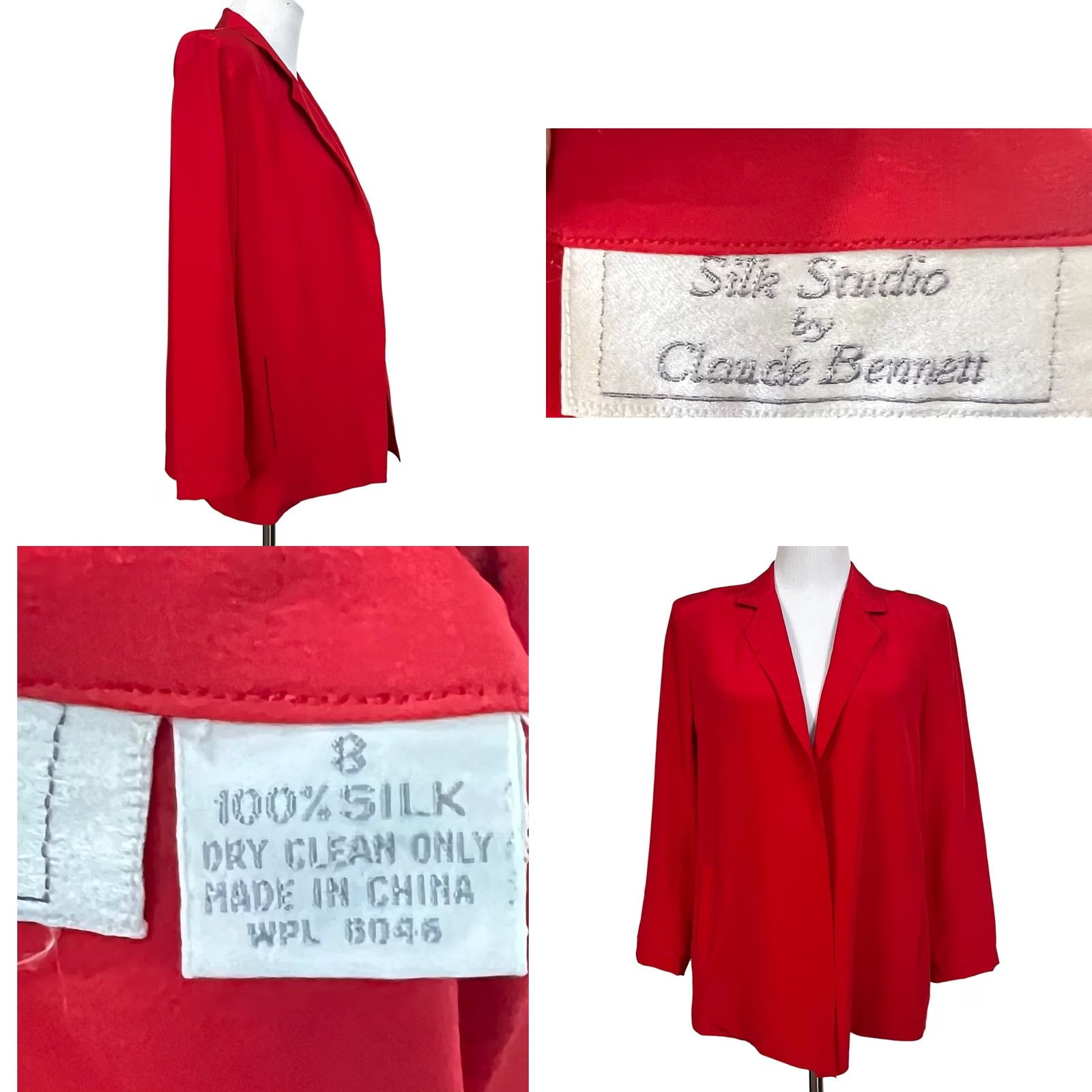 Vintage Silk Studio by Claude Bennett Blazer Women Red Silk Long Sleeve Open Front Sz 8 Size M / US 6-8 / IT 42-44 - 8 Thumbnail