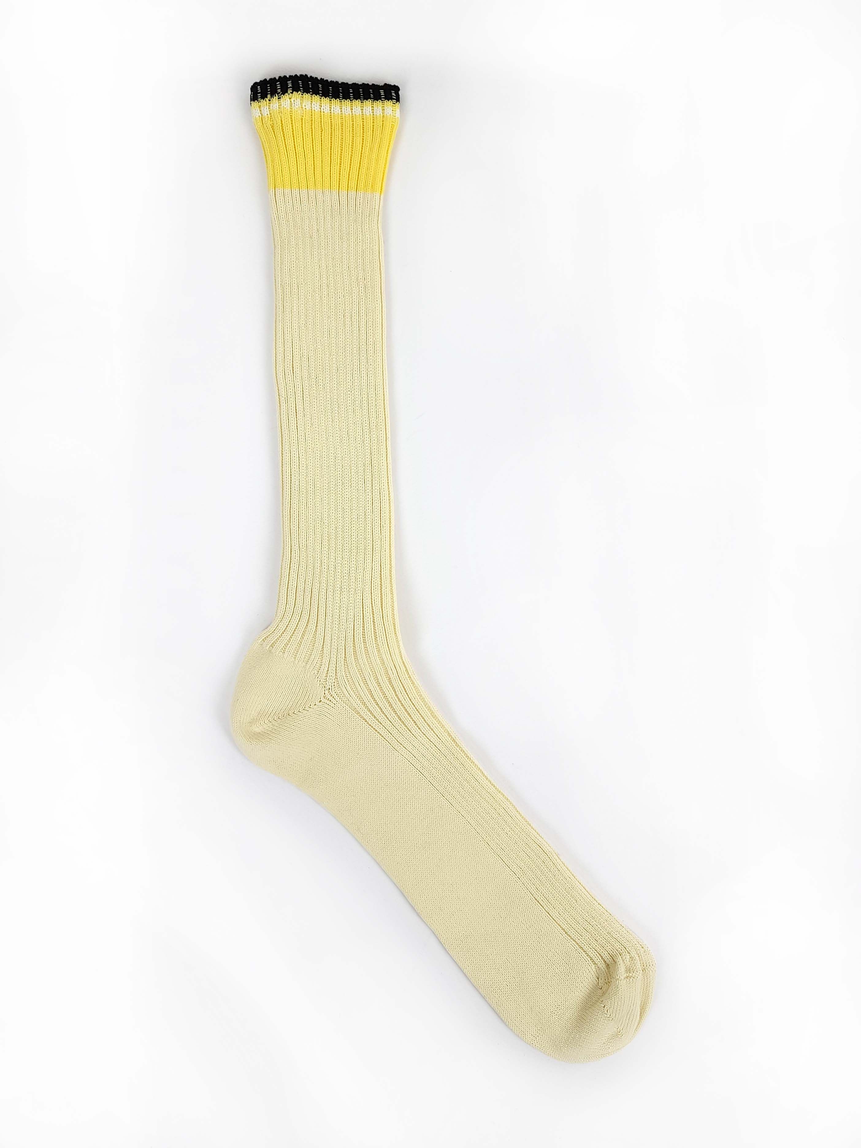 Prada Cream Yellow Striped Top Ribbed Knit Cotton Socks Size ONE SIZE - 2 Thumbnail