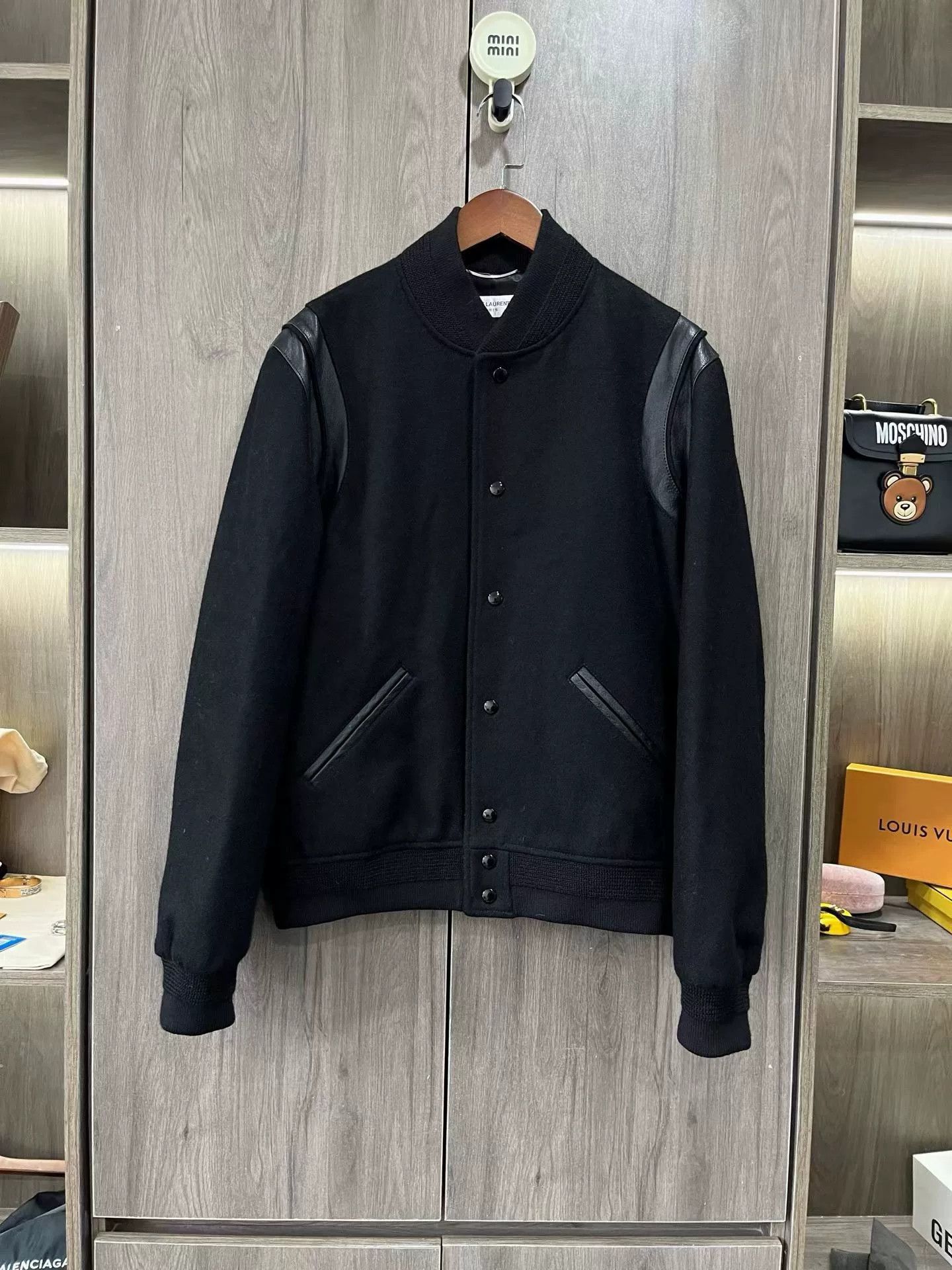 Saint Laurent Paris Saint Laurent Black Leather Sleeves Baseball Jacket Size US L / EU 52-54 / 3 - 1 Thumbnail