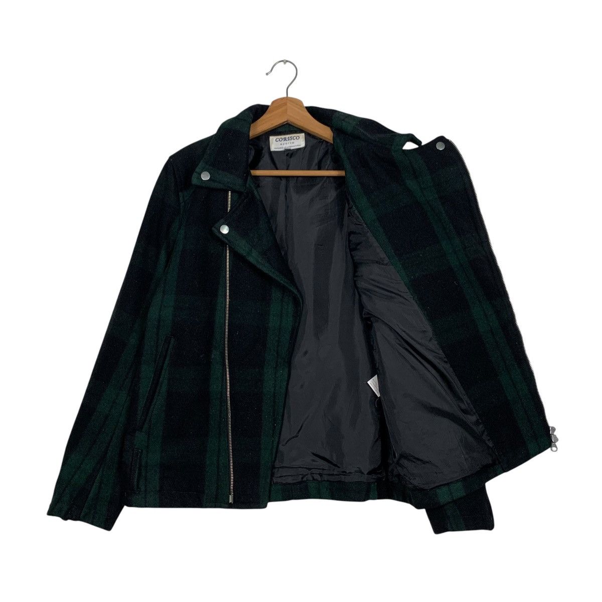 Japanese Brand CORISCO Green Tartan Double Collar Wool Jacket #1649-C73 Size US M / EU 48-50 / 2 - 9 Thumbnail
