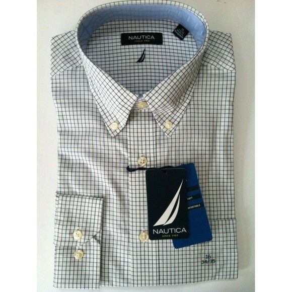 NAUTICA MENS NEW WHITE 100%COTTON DRESS SHIRT SIZE: 16/34-35