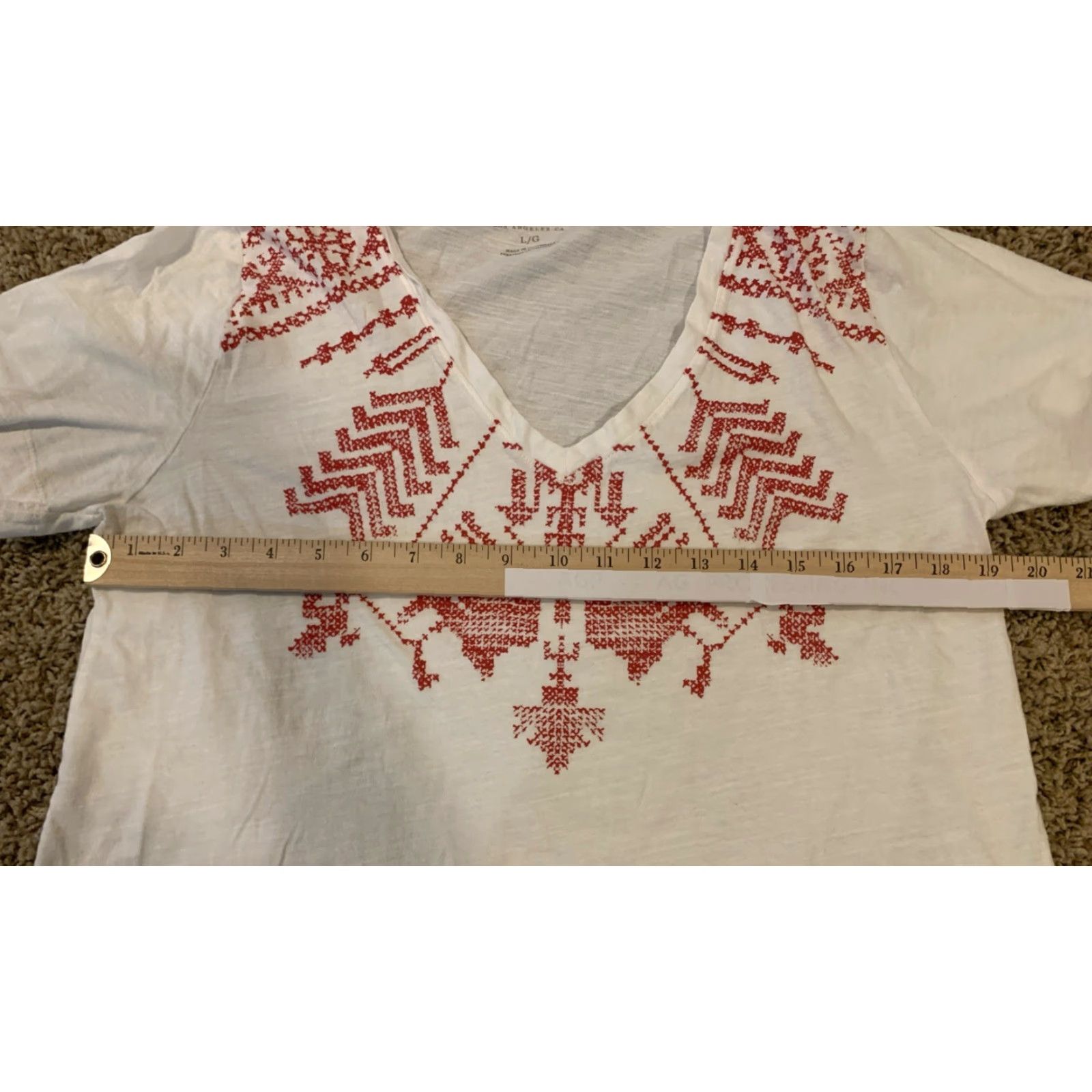 Lucky Brand Lucky Brand Women's T-Shirt V-Neck Short Sleeve 100% Cotton White Geometric Print Top L Regular Budget-friendly Casual Size L / US 10 / IT 46 - 2 Thumbnail