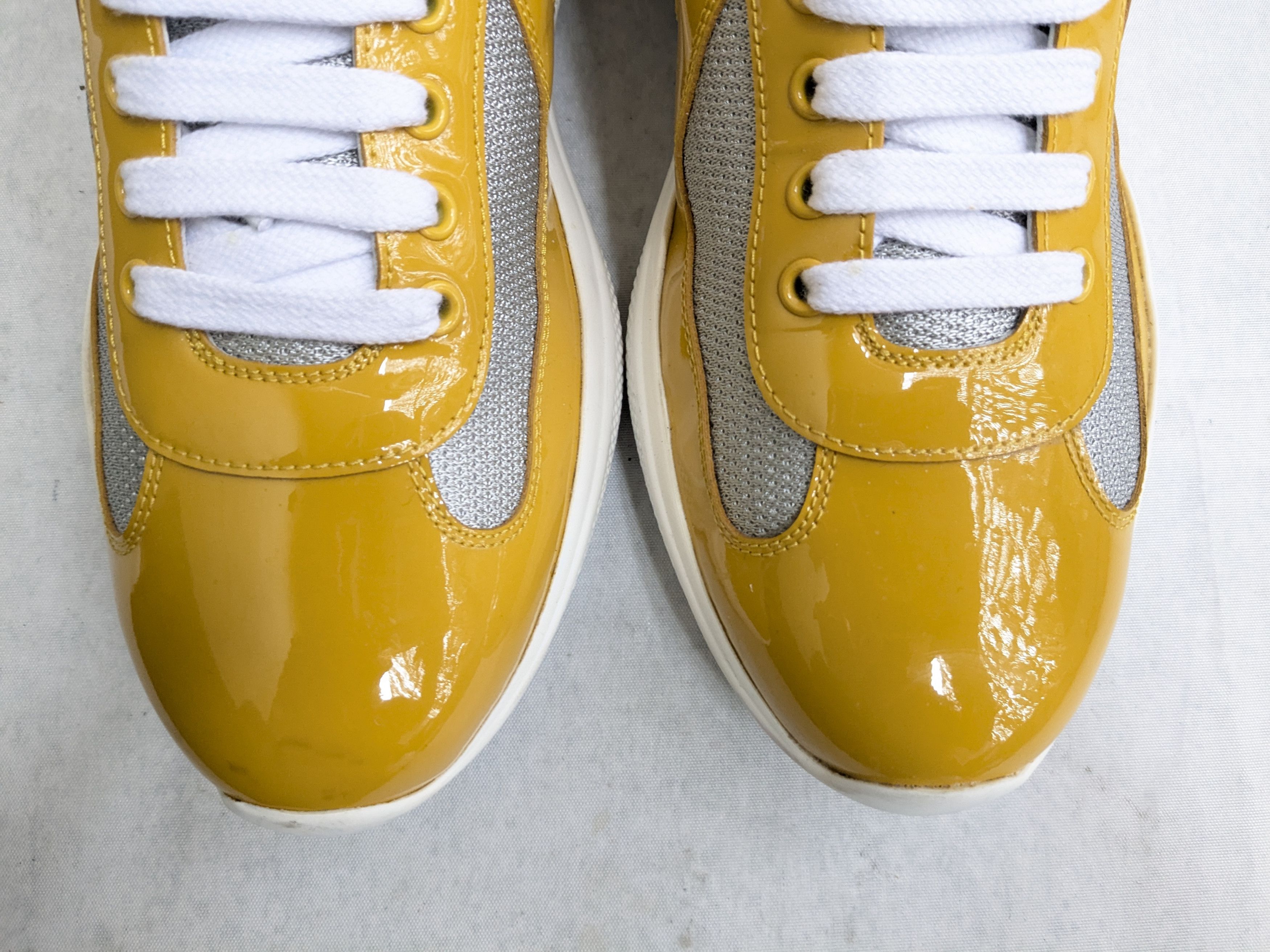 Prada America's Cup Yellow 9.5 Low Top Patent Leather