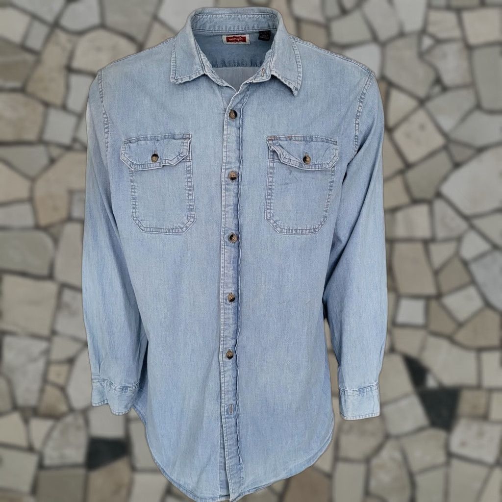 Wrangler Vintage Wrangler Long Sleeve Denim Shirt XL Light Blue Western Pearl Snap USA Mens Size US XL / EU 56 / 4 - 1 Thumbnail