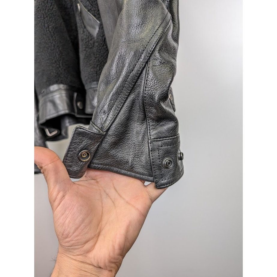 Balenciaga o1rshd1 Leather Sleeve Shearling Fleece Jacket in Black Size US XS / EU 42 / 0 - 8 Thumbnail