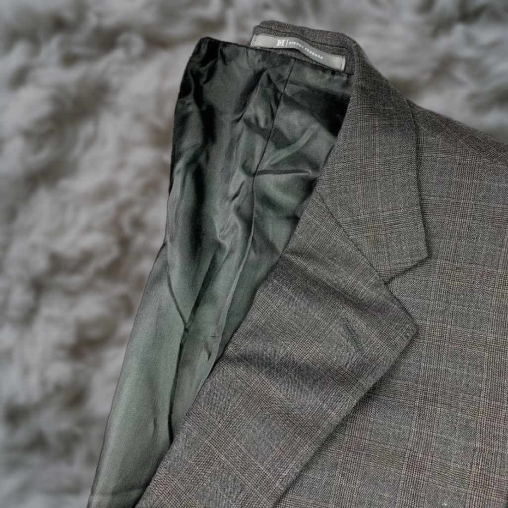 Hickey Freeman Blazer Men Madison 2-Button Dark Gray Plaid Wool 44R Regular Jacket/Coat