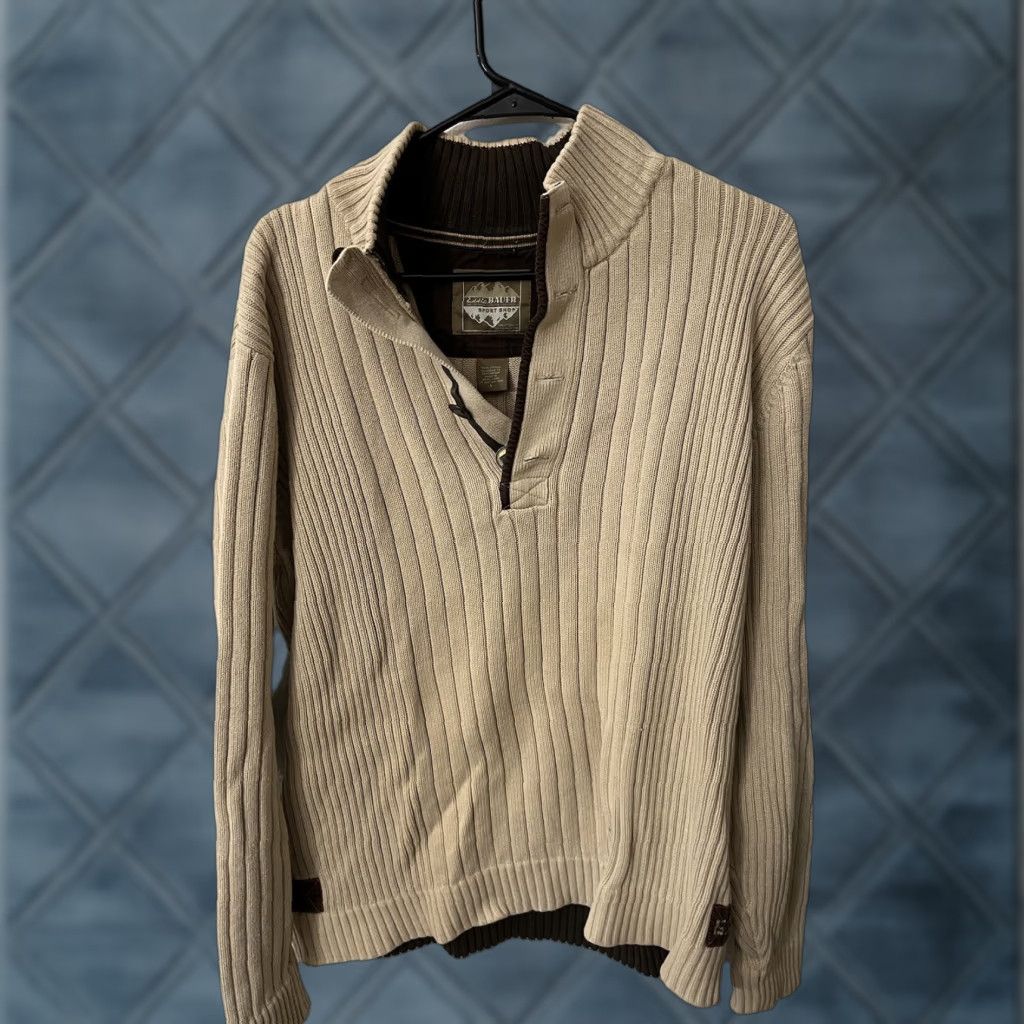 Eddie Bauer EDDIE BAUER SPORT SHOP Men’s Cotton 1/4 Zip Beige Pullover Ribbed Sweater Large Shirt Adult Size L Mens Size US L / EU 52-54 / 3 - 1 Thumbnail