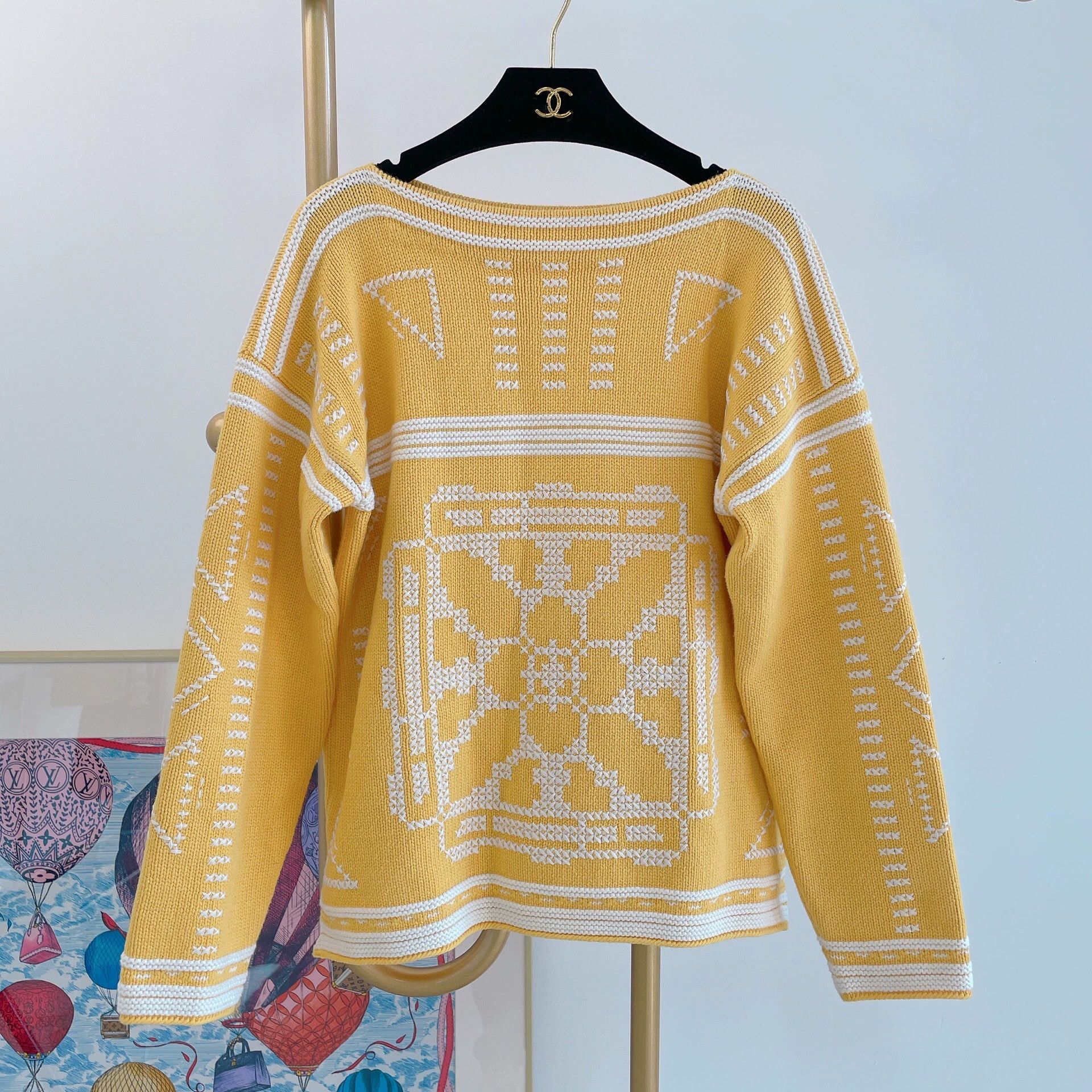 Hermes Hermes Yellow White Knit Top Size M / US 6-8 / IT 42-44 - 1 Thumbnail