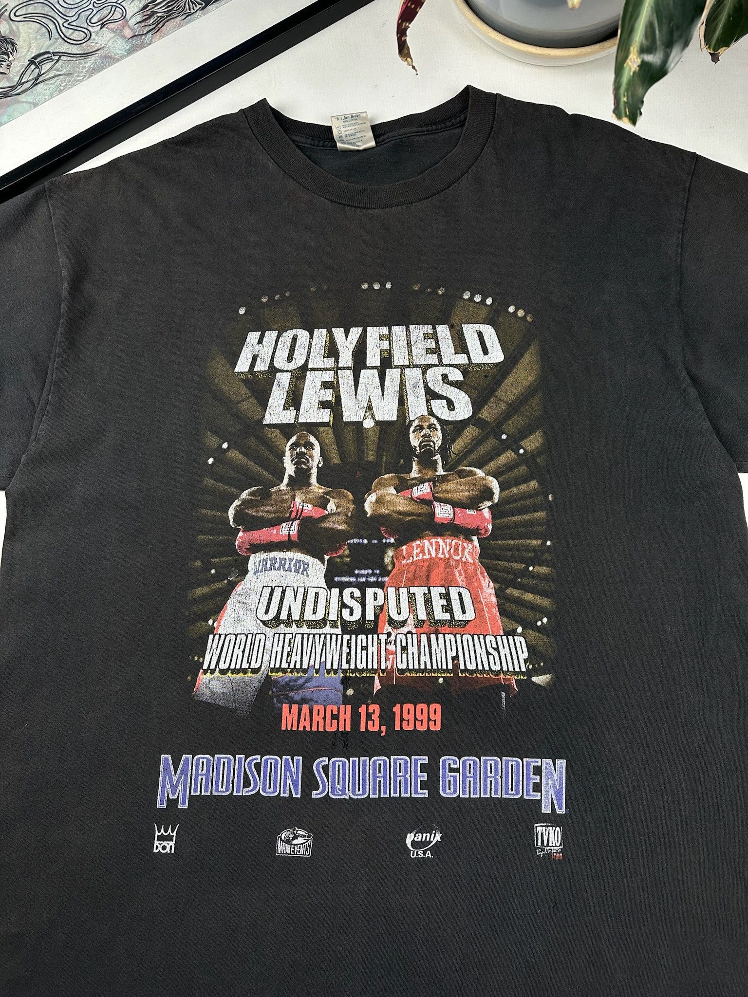 Band Tees Vintage 1999 Evander Holyfield vs Lennox Lewis Black Tee Size US XL / EU 56 / 4 - 2 Thumbnail