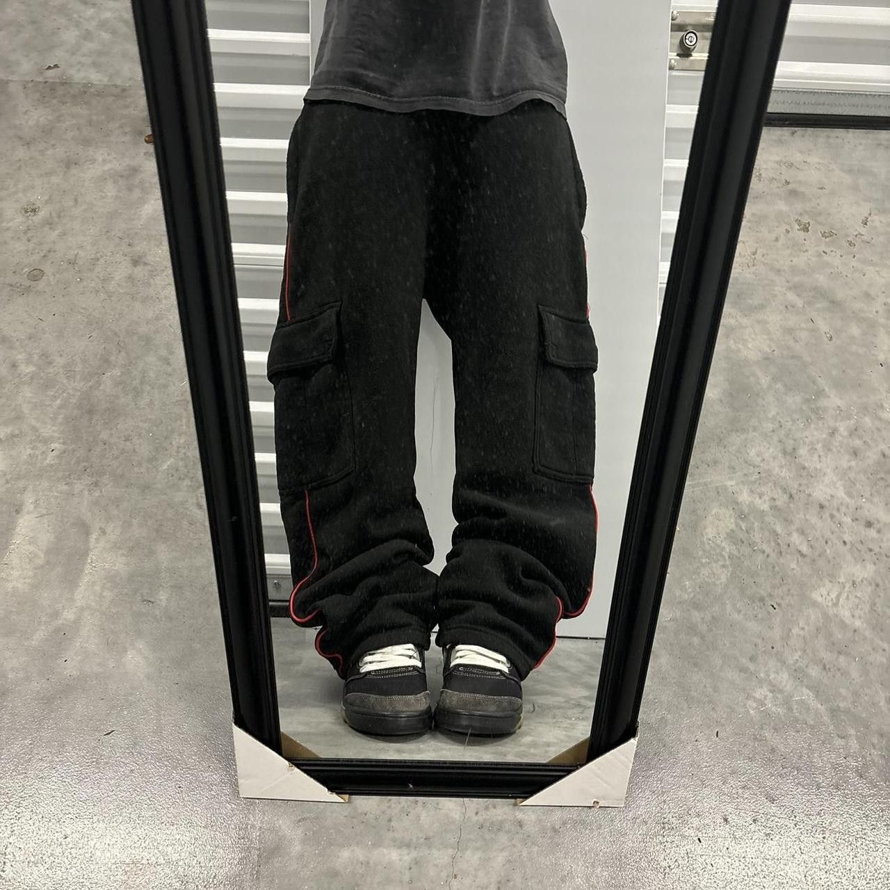 Japanese Brand Vintage Y2K/2000s Baggy Black and Red Cargo Sweatpants! Size US 32 / EU 48 - 1 Thumbnail