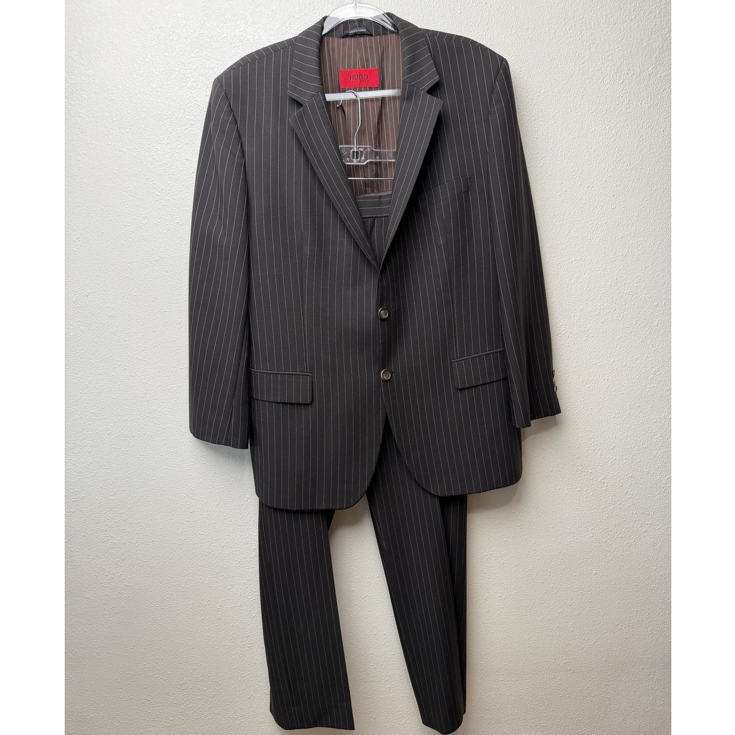 Hugo Boss Hugo Boss Black Pinstripe Wool Mohair 2 Pc Suit Men’s 46R Size 46R - 1 Thumbnail