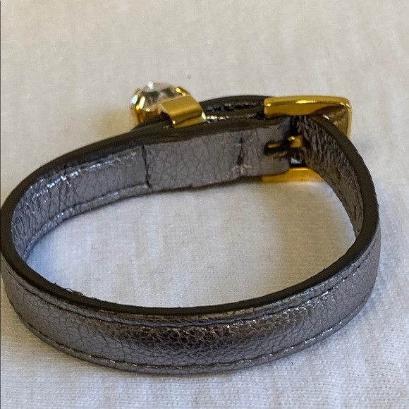 Miu Miu Miu Miu Silver Leather Bracelet with Rhinestone (7.5in) Size ONE SIZE - 5 Thumbnail