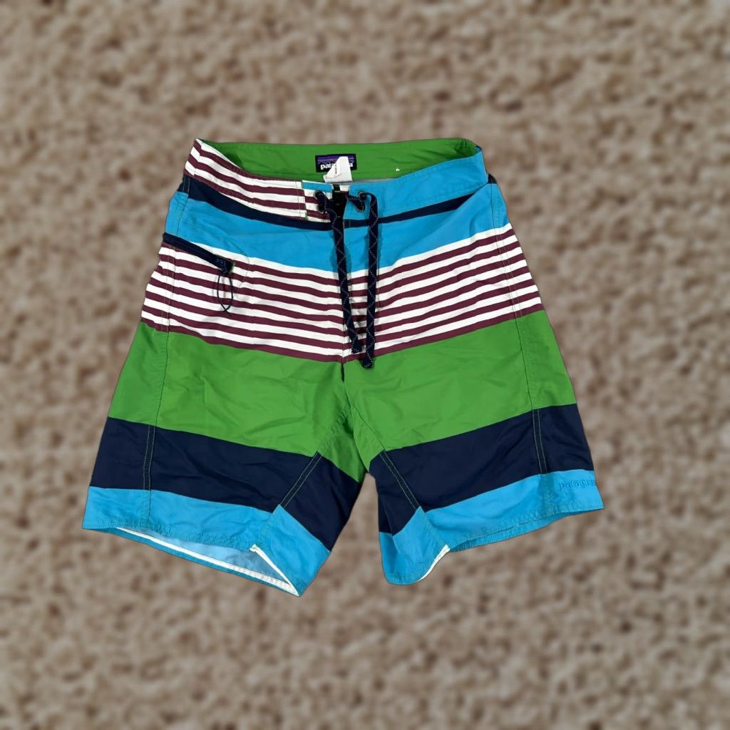 Patagonia Patagonia Board Shorts Mens 28 Blue Green Stripe Nylon 100% Beach Pockets Zipper Surfing Size US 28 / EU 44 - 1 Thumbnail
