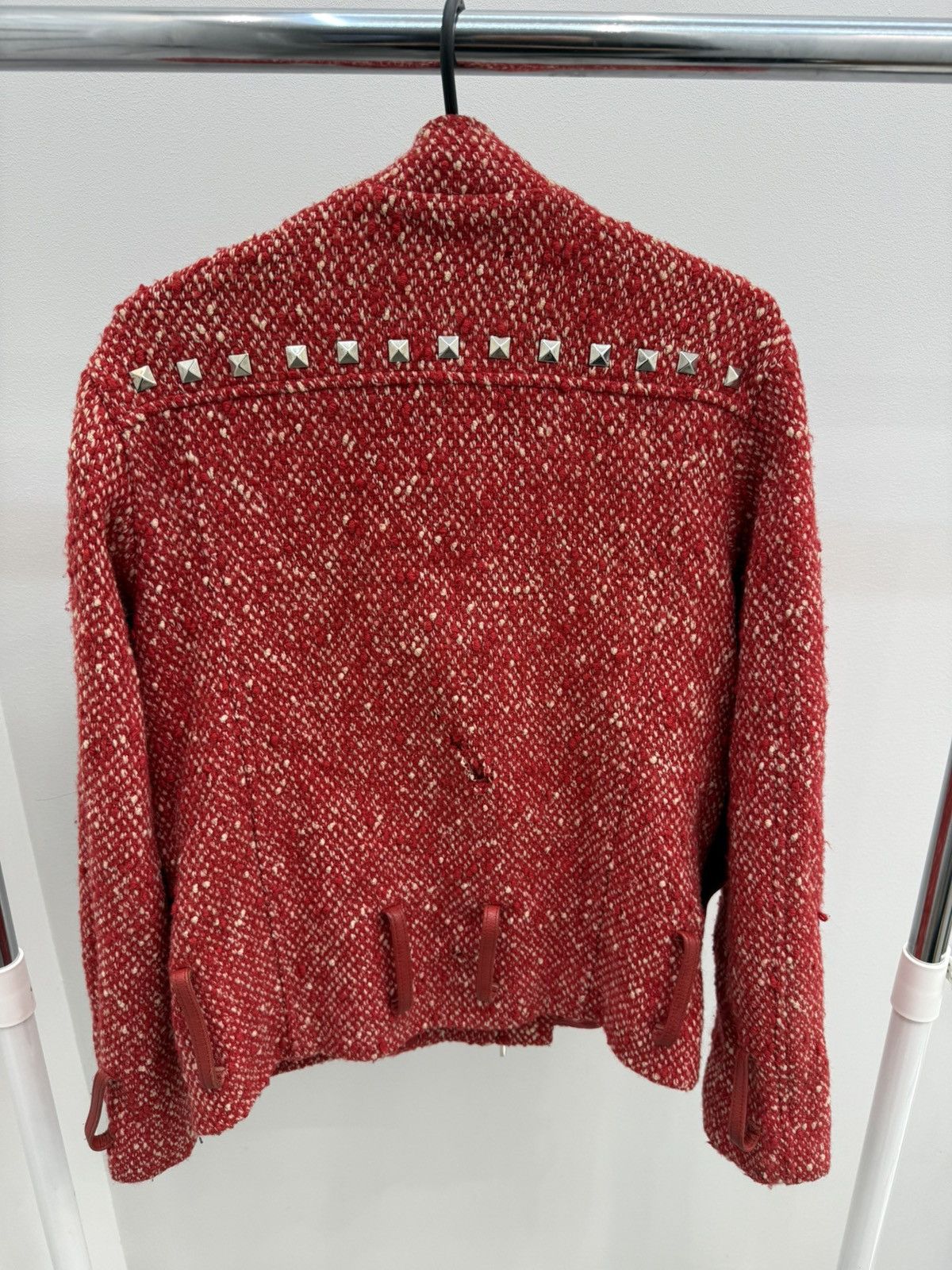 Versace Archive Versace Red Tweed Leather Parts Heavy Wool Jacket Size M / US 6-8 / IT 42-44 - 2 Thumbnail