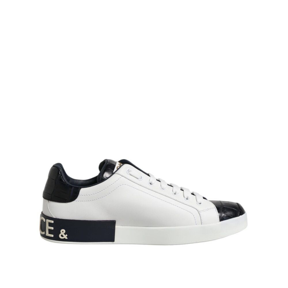 Dolce & Gabbana Dolce & Gabbana White Black Leather Portofino Sneaker Shoes Size US 7 / EU 40 - 1 Thumbnail